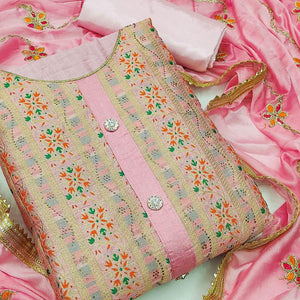 Light Pink Festive Wear Embroidered Banarasi Silk Jacquard Dress Material