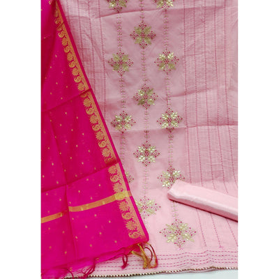 Light Pink Festive Wear Embroidered Chanderi Dress Material