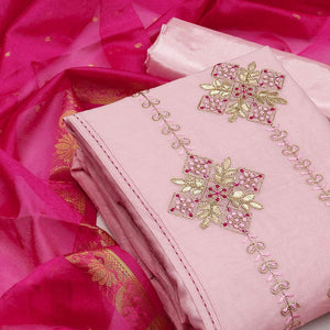 Light Pink Festive Wear Embroidered Chanderi Dress Material