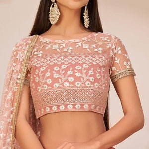 Light Pink Festive Wear Embroidered Mono Net Lehenga Choli