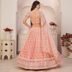 Light Pink Festive Wear Embroidered Mono Net Lehenga Choli