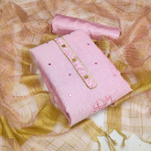 Light Pink Festive Wear Gotta Handwork Chanderi Dress Material