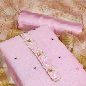 Light Pink Festive Wear Gotta Handwork Chanderi Dress Material