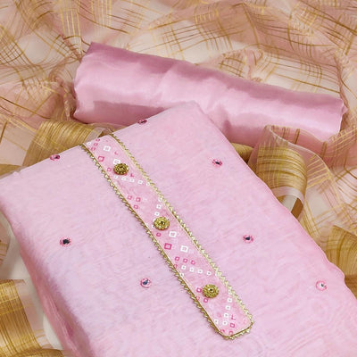 Light Pink Festive Wear Gotta Handwork Chanderi Dress Material