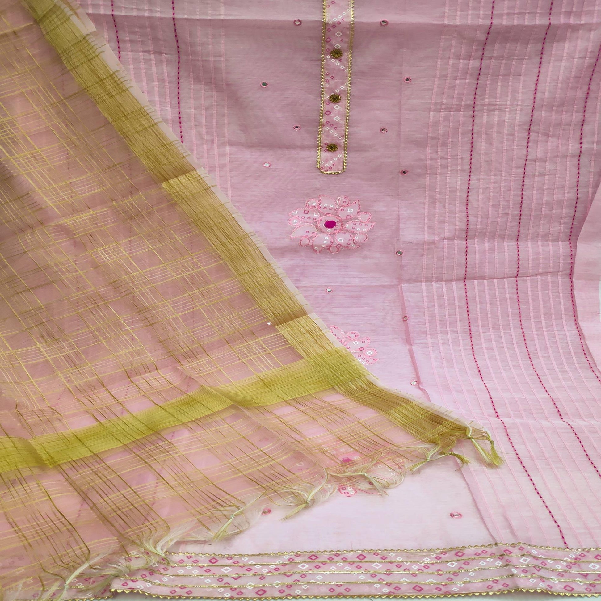 Light Pink Festive Wear Gotta Handwork Chanderi Dress Material