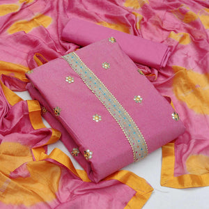 Light Pink Festive Wear Gotta Plus Handwork Cotton Dress Material