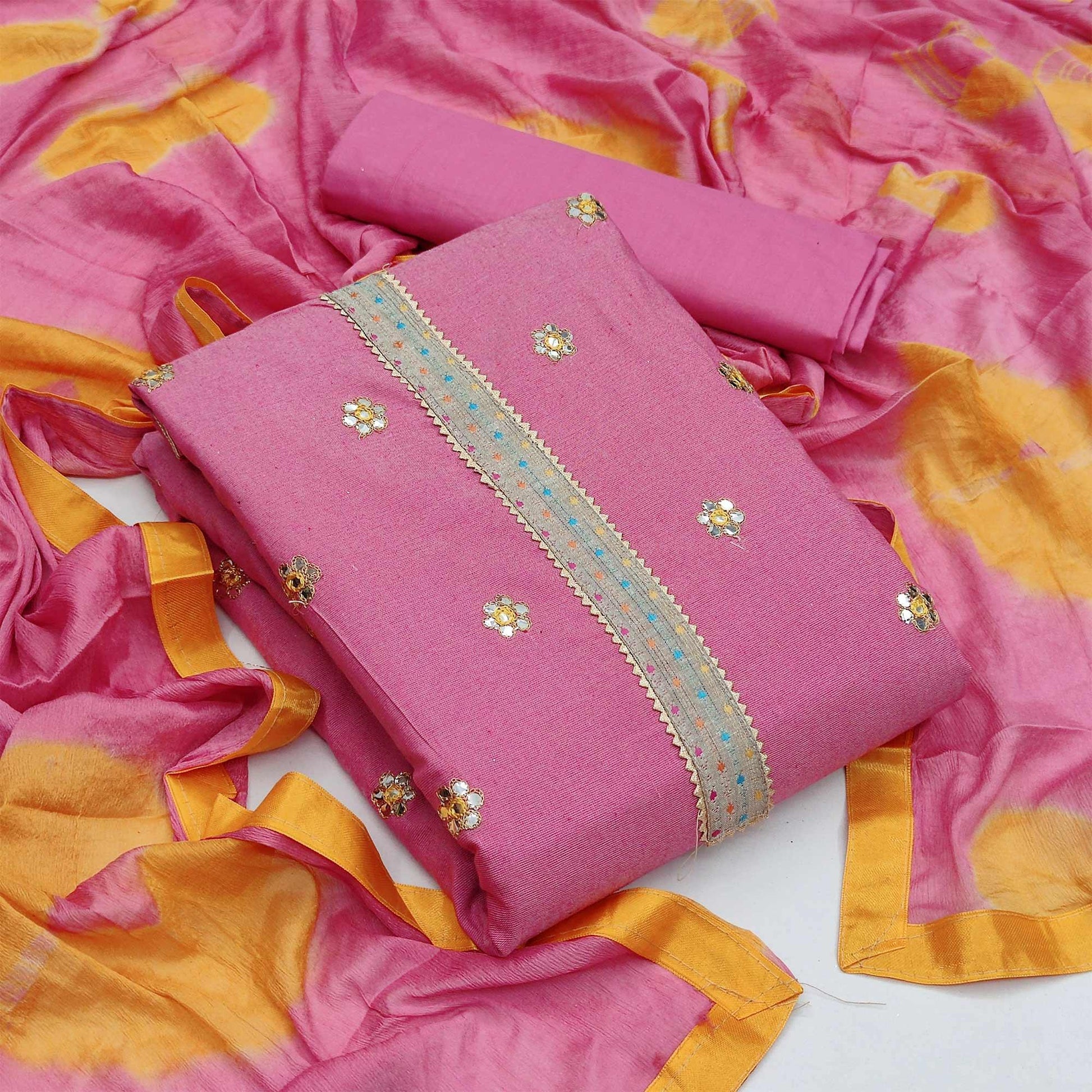 Light Pink Festive Wear Gotta Plus Handwork Cotton Dress Material