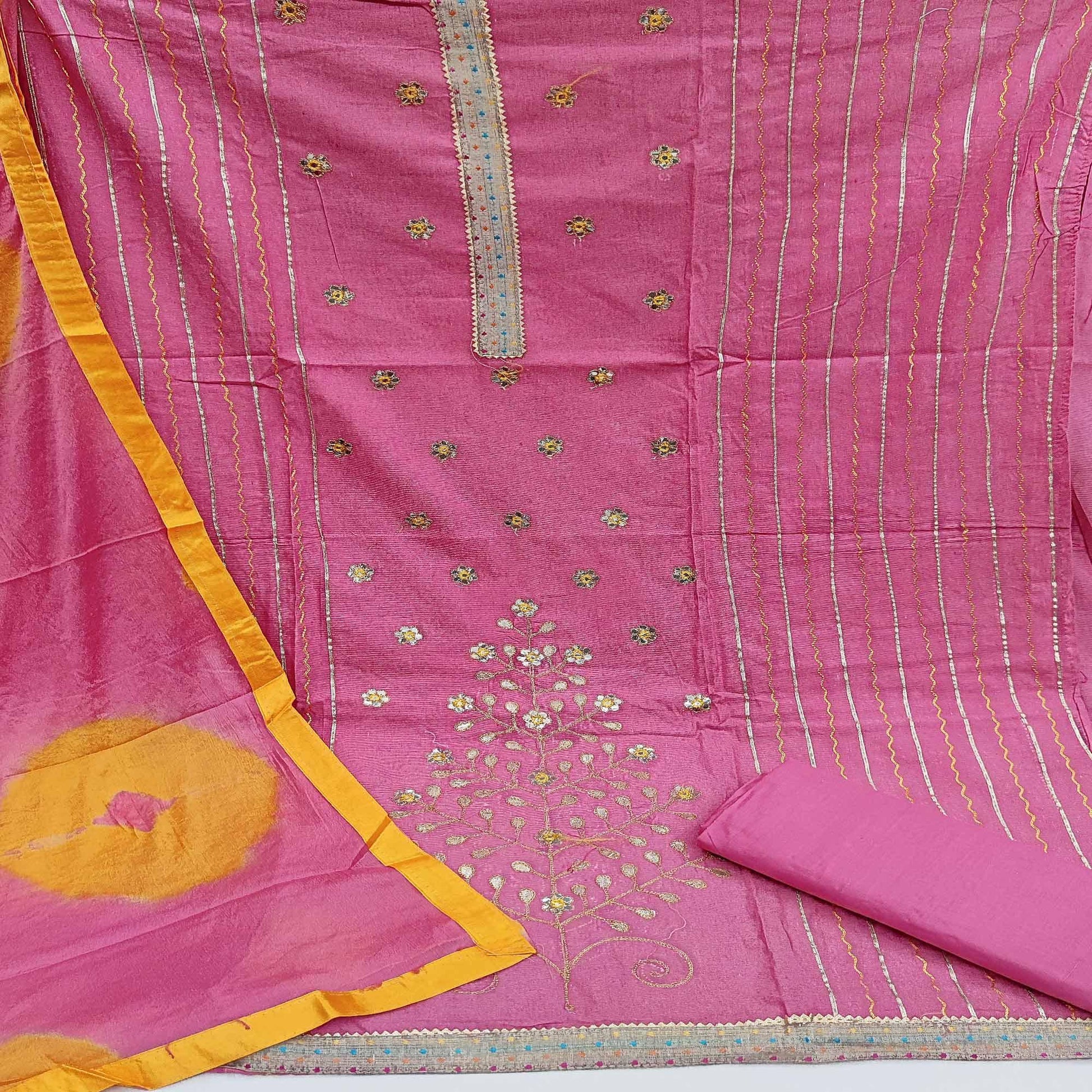 Light Pink Festive Wear Gotta Plus Handwork Cotton Dress Material