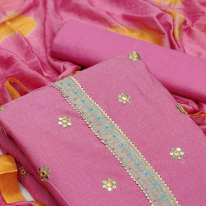 Light Pink Festive Wear Gotta Plus Handwork Cotton Dress Material