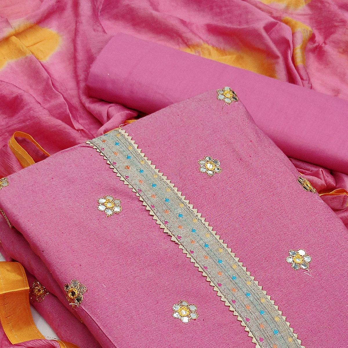 Light Pink Festive Wear Gotta Plus Handwork Cotton Dress Material