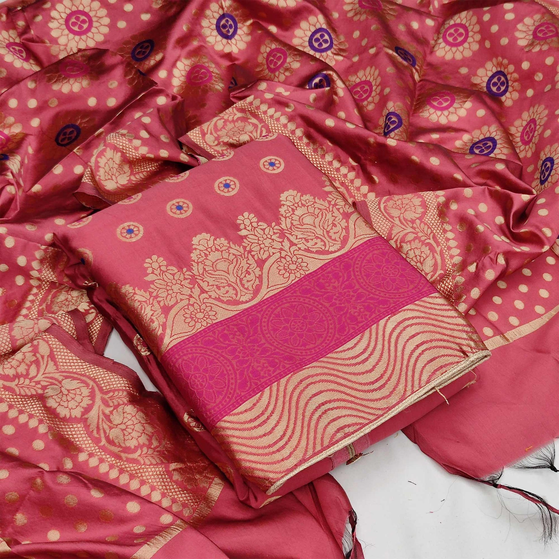Light Pink Festive Wear Woven Banarasi Silk Dress Material