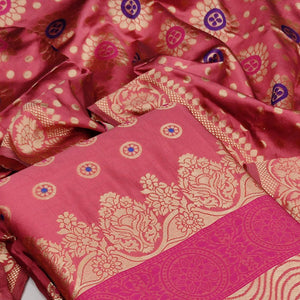 Light Pink Festive Wear Woven Banarasi Silk Dress Material