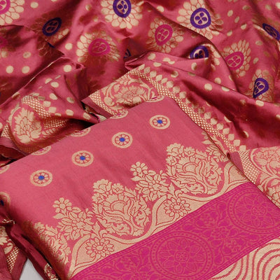 Light Pink Festive Wear Woven Banarasi Silk Dress Material