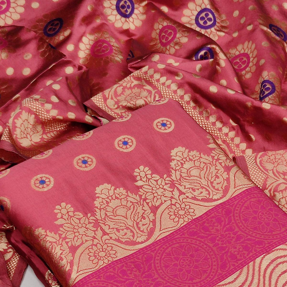 Light Pink Festive Wear Woven Banarasi Silk Dress Material