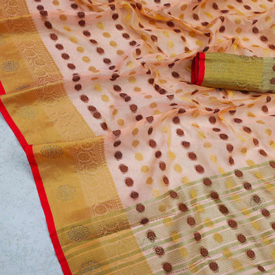 Light Pink Festive Wear Woven Cotton Silk Saree