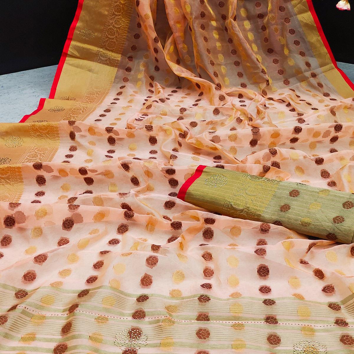 Light Pink Festive Wear Woven Cotton Silk Saree