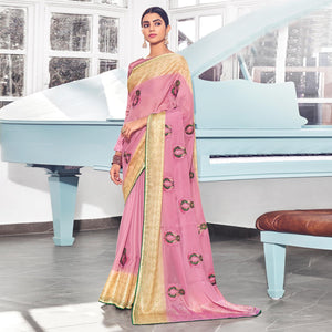 Light Pink Floral Embroidered Chiffon Saree