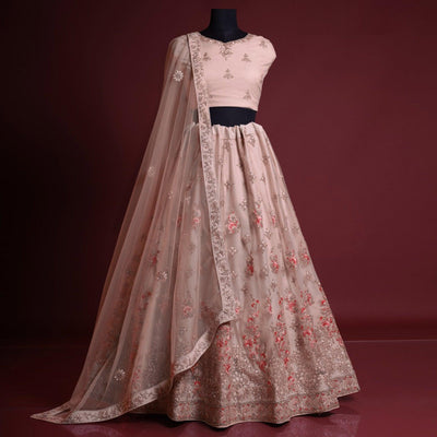 Light Pink Floral Embroidered Net Lehenga Choli