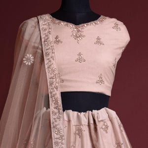 Light Pink Floral Embroidered Net Lehenga Choli