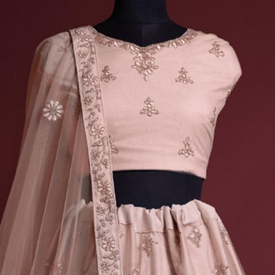 Light Pink Floral Embroidered Net Lehenga Choli