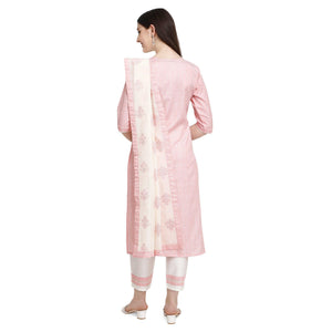Light Pink Floral Embroidered Cotton Blend Kurti Pant Set