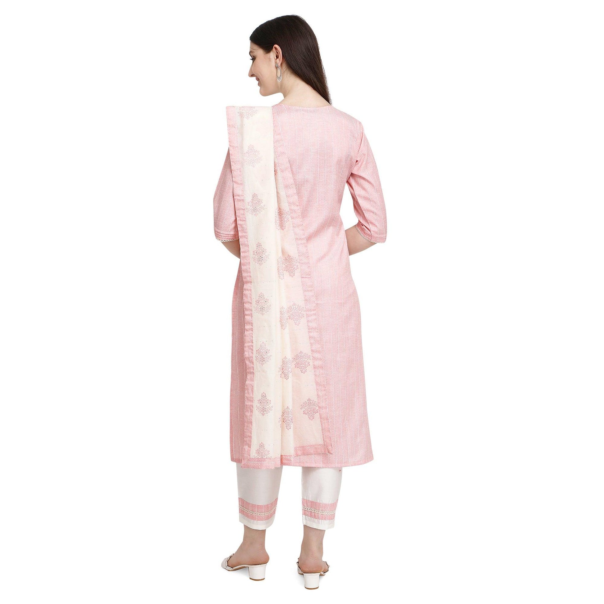 Light Pink Floral Embroidered Cotton Blend Kurti Pant Set