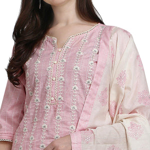 Light Pink Floral Embroidered Cotton Blend Kurti Pant Set