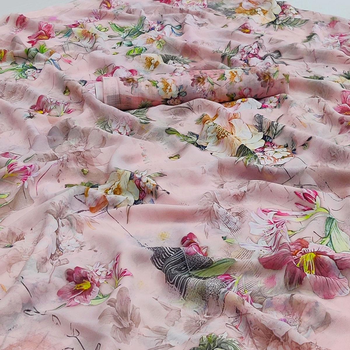 Light Pink Floral Printed Georgette Saree