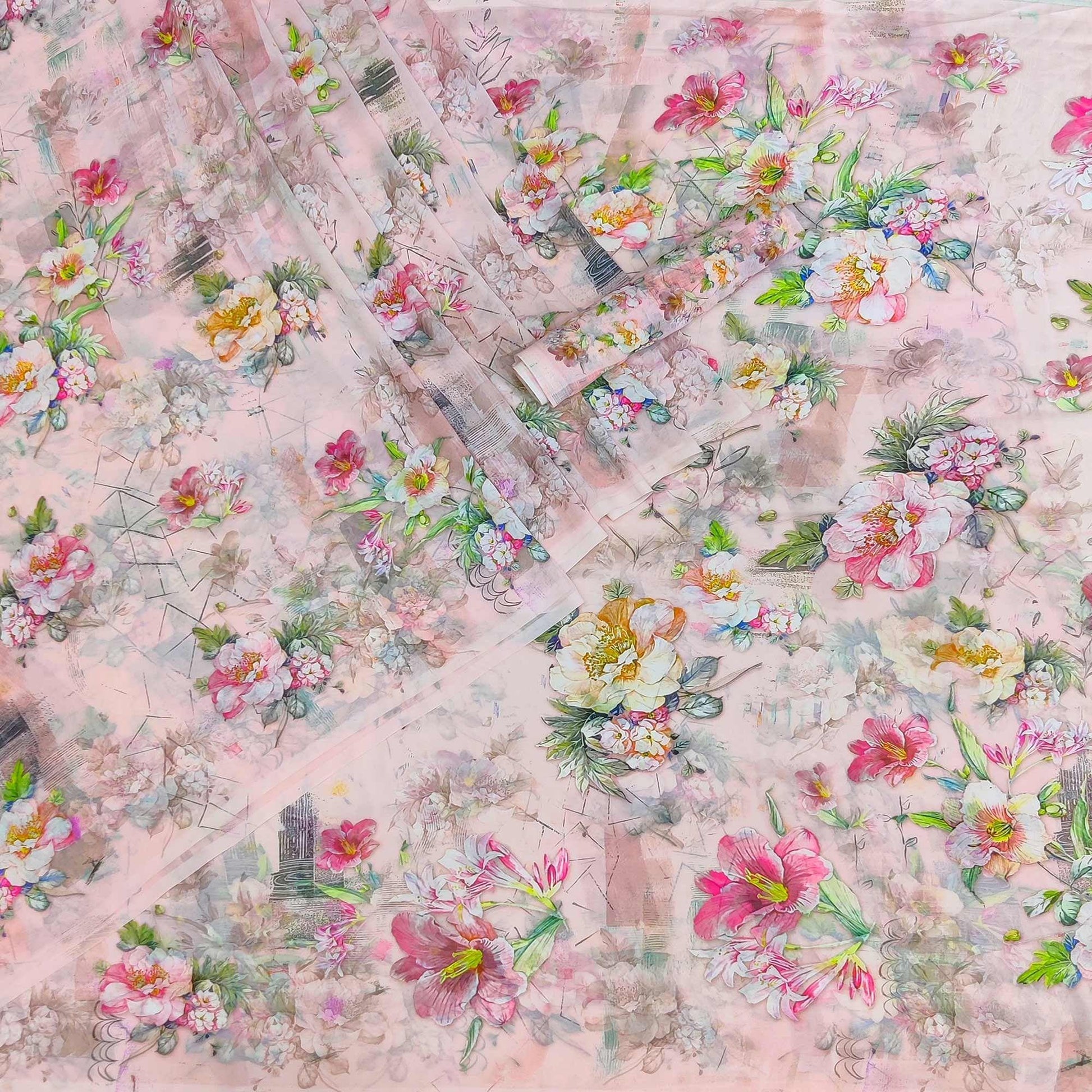 Light Pink Floral Printed Georgette Saree