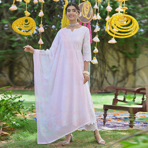 Light Pink Lucknowi Embroidered Pure Cotton Anarkali Suit