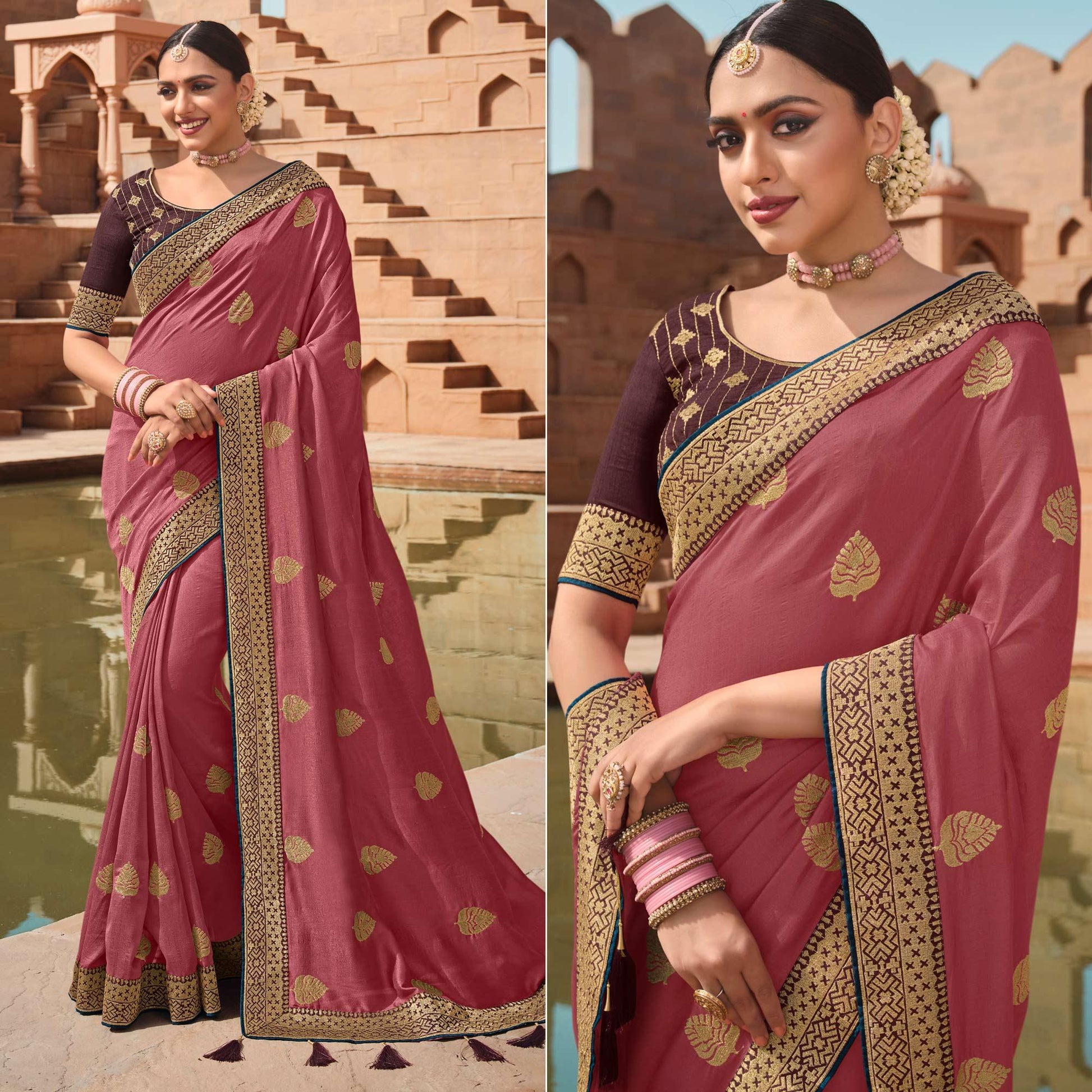 Light pink Party Wear Embroidered Art Silk Saree