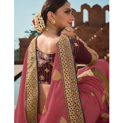 Light pink Party Wear Embroidered Art Silk Saree