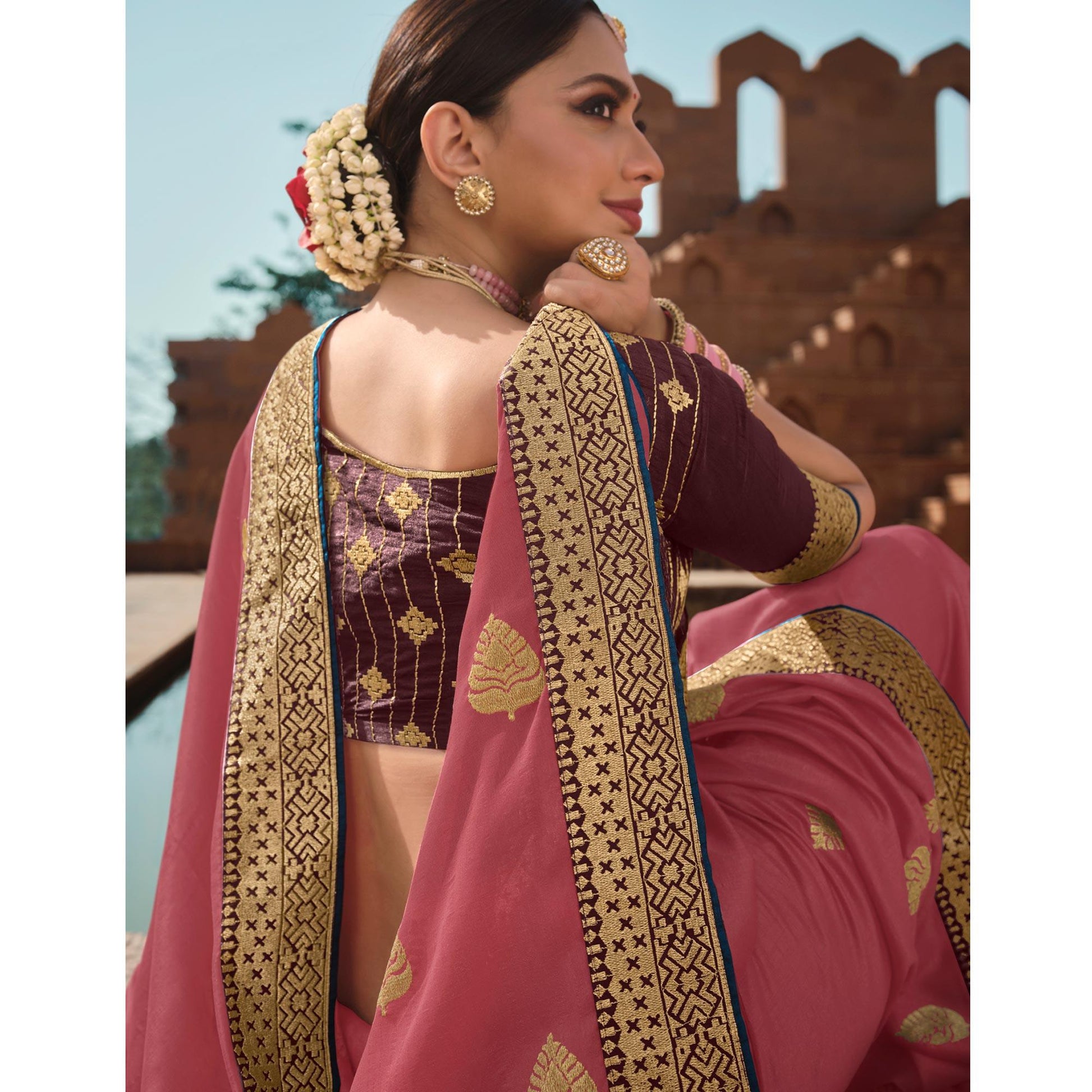 Light pink Party Wear Embroidered Art Silk Saree