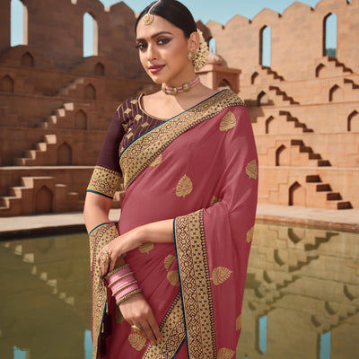 Light pink Party Wear Embroidered Art Silk Saree
