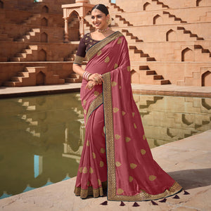 Light pink Party Wear Embroidered Art Silk Saree