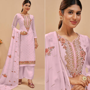 Light Pink Party Wear Embroidered Georgette Suit