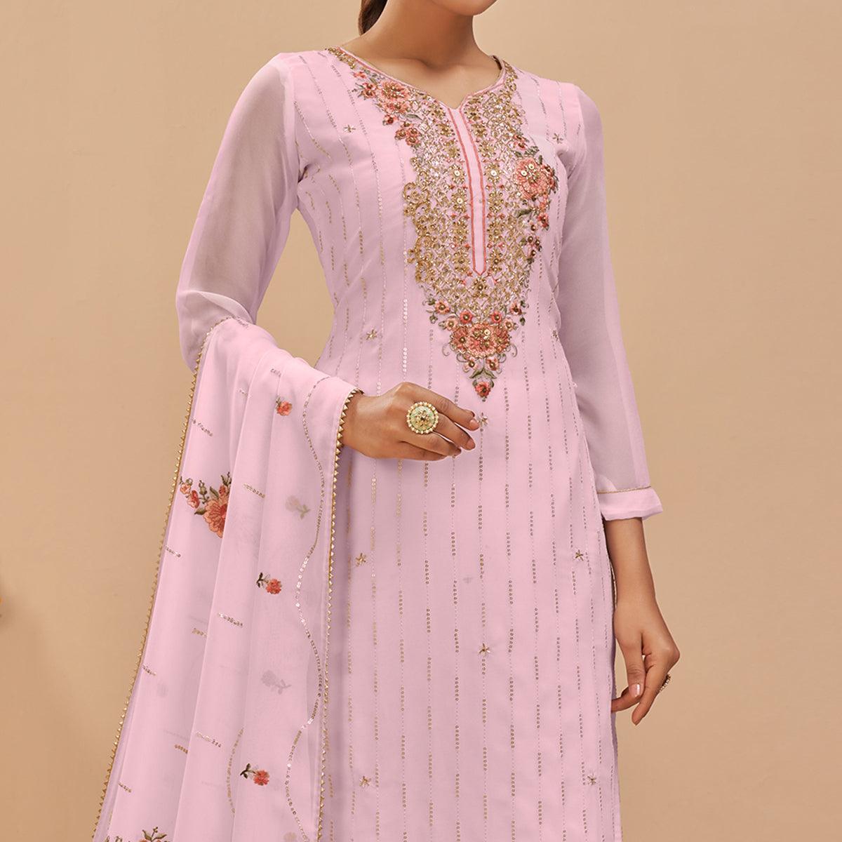 Light Pink Party Wear Embroidered Georgette Suit