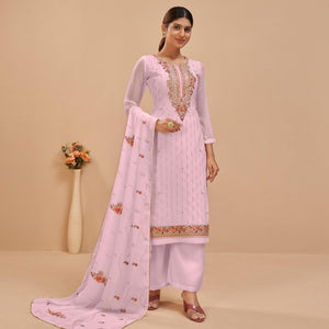 Light Pink Party Wear Embroidered Georgette Suit