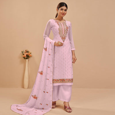 Light Pink Party Wear Embroidered Georgette Suit