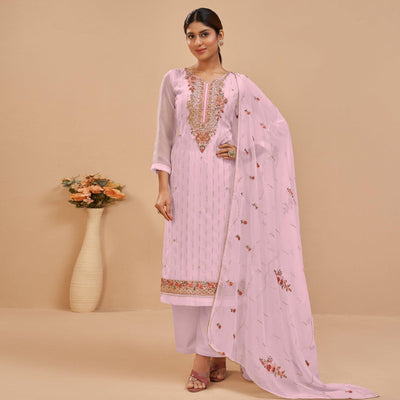Light Pink Party Wear Embroidered Georgette Suit