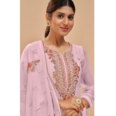 Light Pink Party Wear Embroidered Georgette Suit