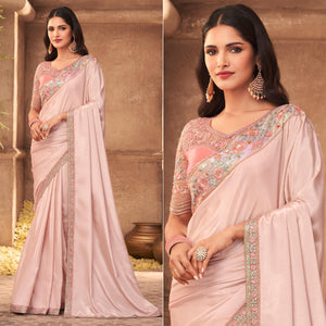 Light Pink Partywear Embroidered Silk Saree