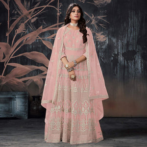 Light Pink Partywear Embroidery With Embellished Net Gown