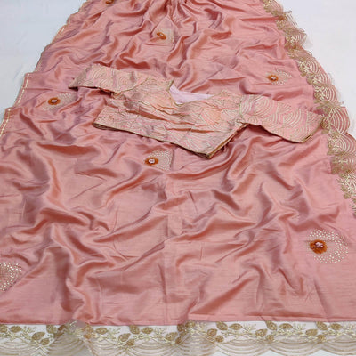 Light Pink Partywear Floral Mukeish Embroidered Dola Silk Saree