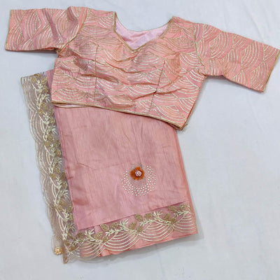 Light Pink Partywear Floral Mukeish Embroidered Dola Silk Saree