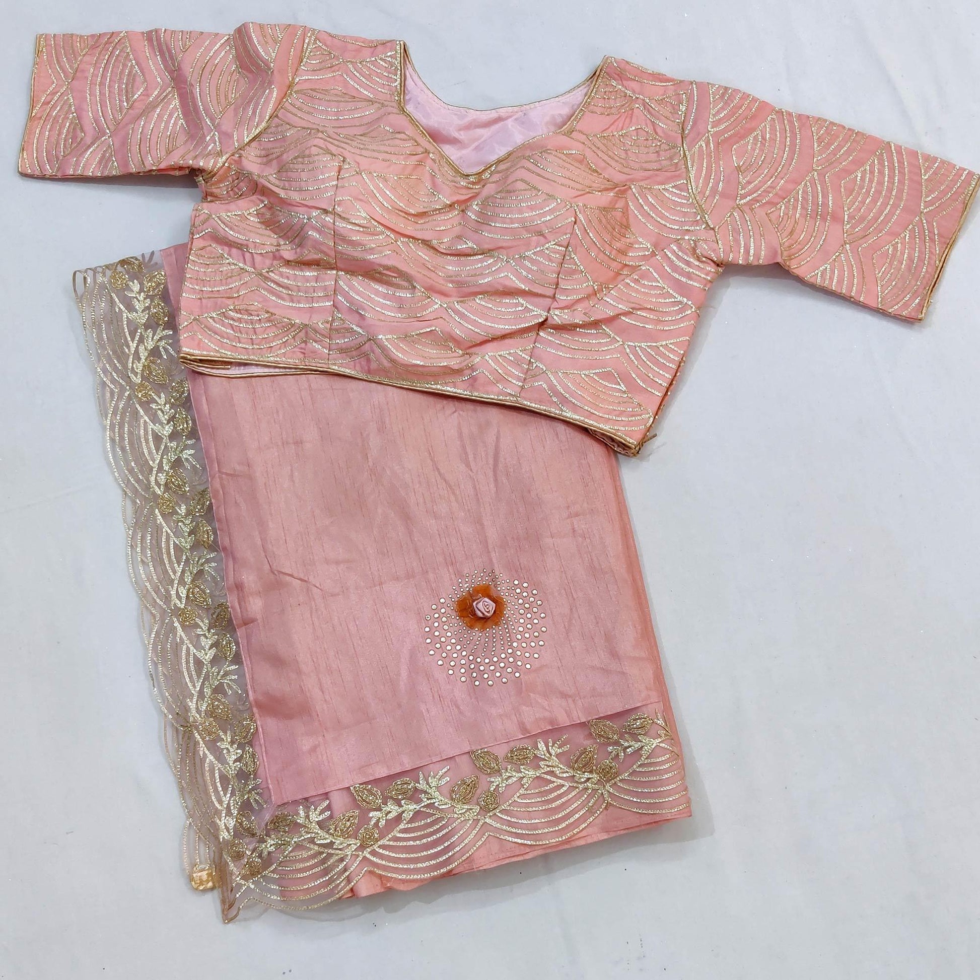 Light Pink Partywear Floral Mukeish Embroidered Dola Silk Saree