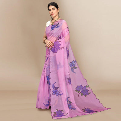 Light Pink Partywear Sequins & Printed Organza Saree