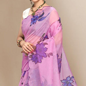 Light Pink Partywear Sequins & Printed Organza Saree