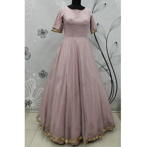 Light Pink Partywear Wear Foil Work Net Gown