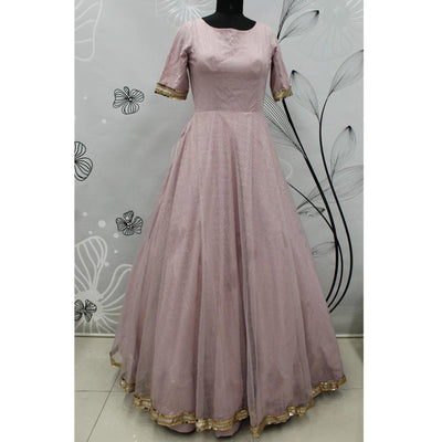 Light Pink Partywear Wear Foil Work Net Gown